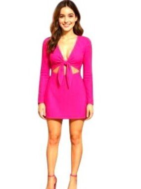 ROYALTY BY MALUMA 18 Pink Open Back Tie Pullover Back Mini Royalty By Maluma